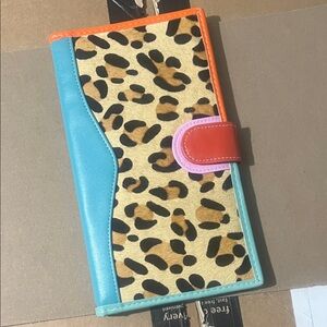 Plunder Leopard Print Wallet with Blue and Orange Accents